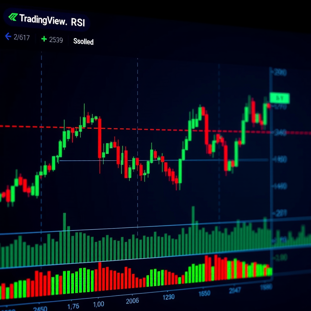 TradingView chart displaying RSI indicator with default settings showing overbought and oversold levels, price action correlation, and momentum signals on a candlestick chart