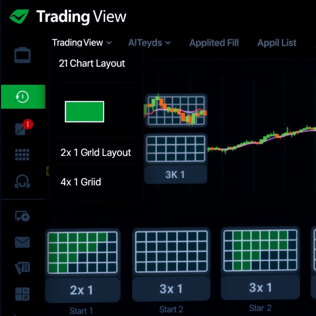 Screenshot of TradingView's layout selection dropdown menu showing various multi-chart layout options including 2x1, 2x2, 3x1, and 4x1 grid configurations with visual representations of each layout pattern