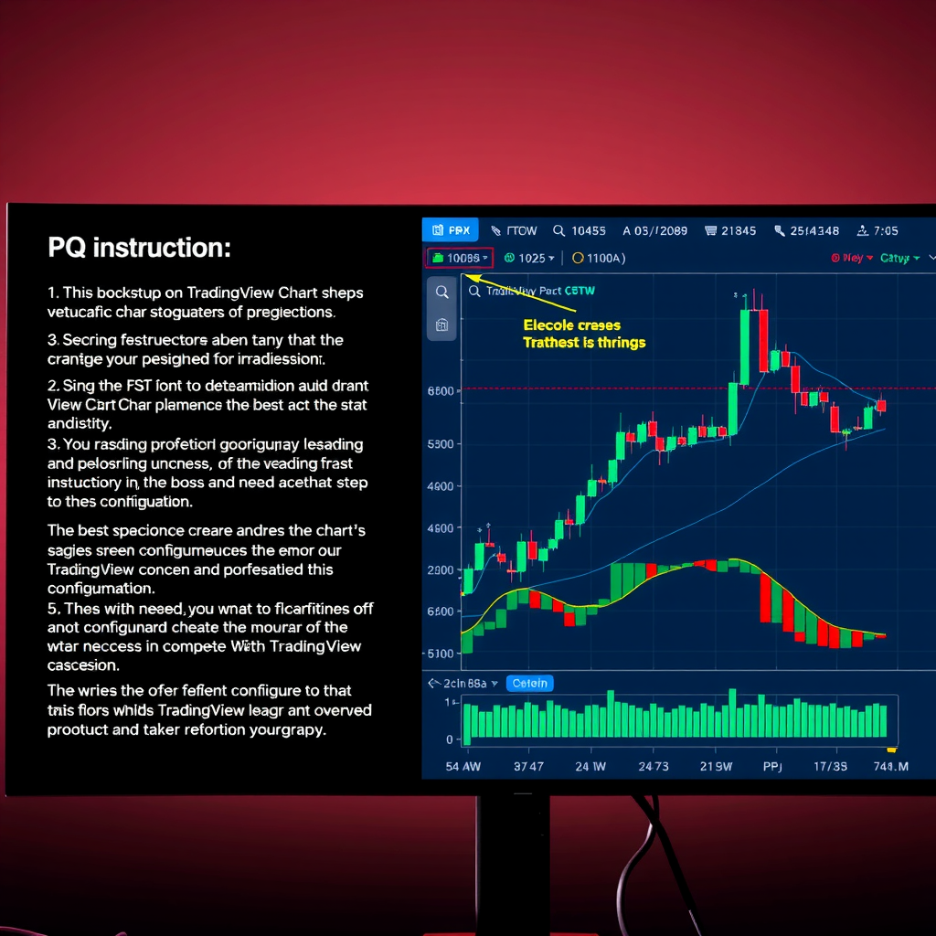 Split-screen image showing a detailed tutorial guide with step-by-step instructions on one side and the corresponding TradingView chart configuration being implemented on the other side, demonstrating the practical application of written instructions