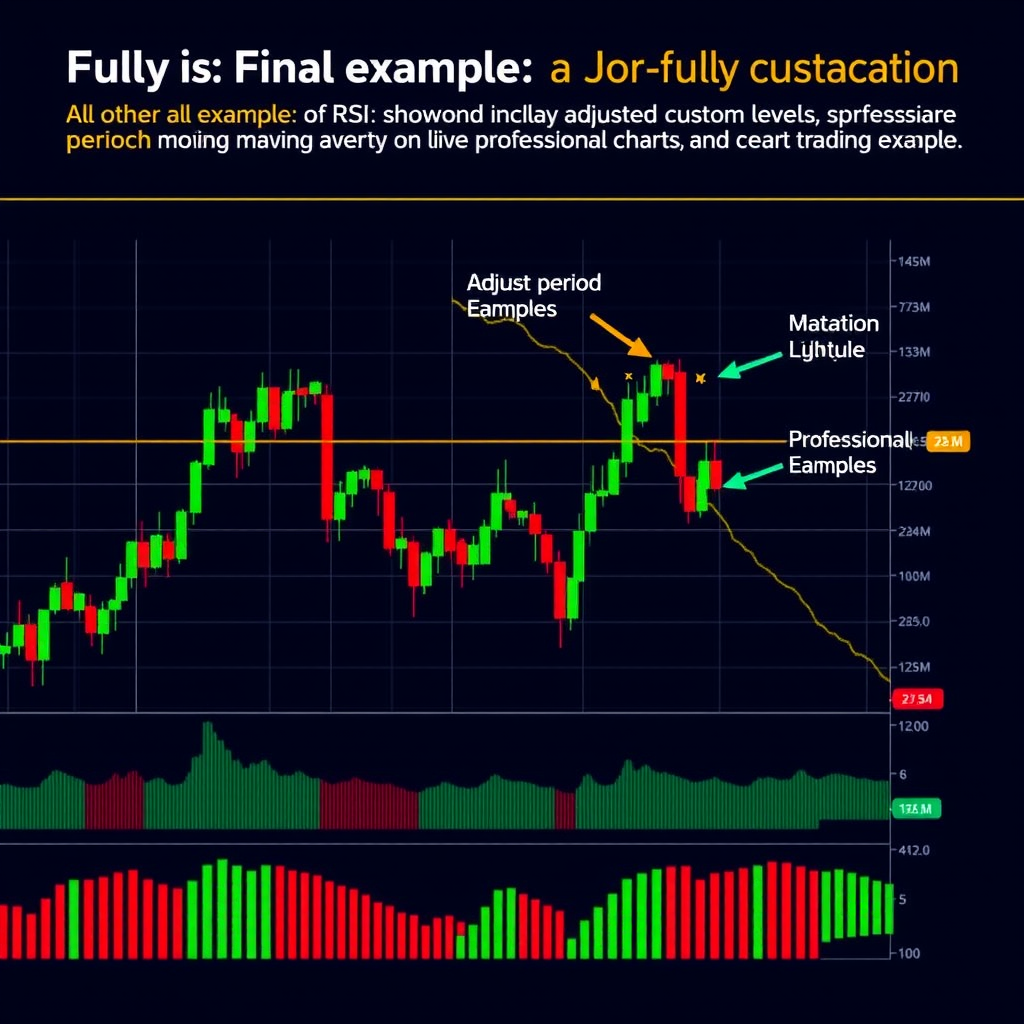Final example of a fully configured RSI indicator showing all customizations including adjusted period, custom levels, moving average overlay, and professional styling on a live trading chart with clear signal examples